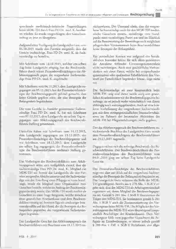 Vorschauseite 3: Zur Befangenheit einer Gutachterin des MDK im Streit zwischen Pflegeheim und Krankenkasse
