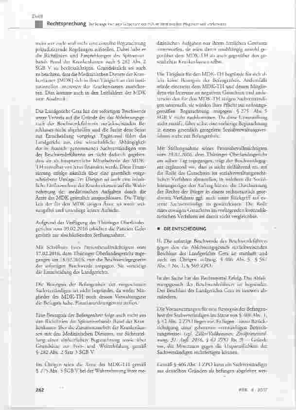Vorschauseite 4: Zur Befangenheit einer Gutachterin des MDK im Streit zwischen Pflegeheim und Krankenkasse