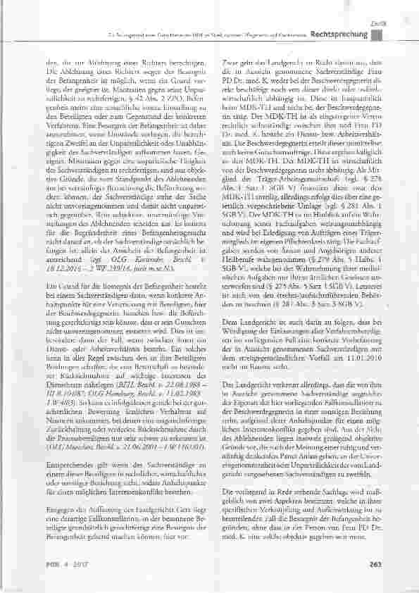 Vorschauseite 5: Zur Befangenheit einer Gutachterin des MDK im Streit zwischen Pflegeheim und Krankenkasse