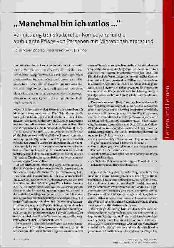 Vorschauseite 1: „Manchmal bin ich ratlos Vermittlung transkultureller Kompetenz für die ambulante Pflege von Personen mit Migrationshintergrund