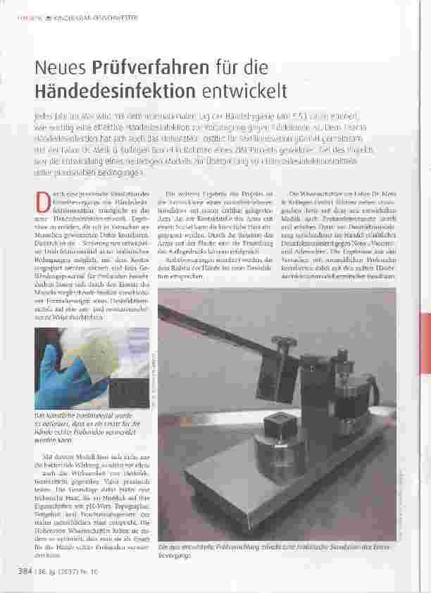 Vorschauseite 1: Neues Prüfverfahren für die Händedesinfektion entwickelt