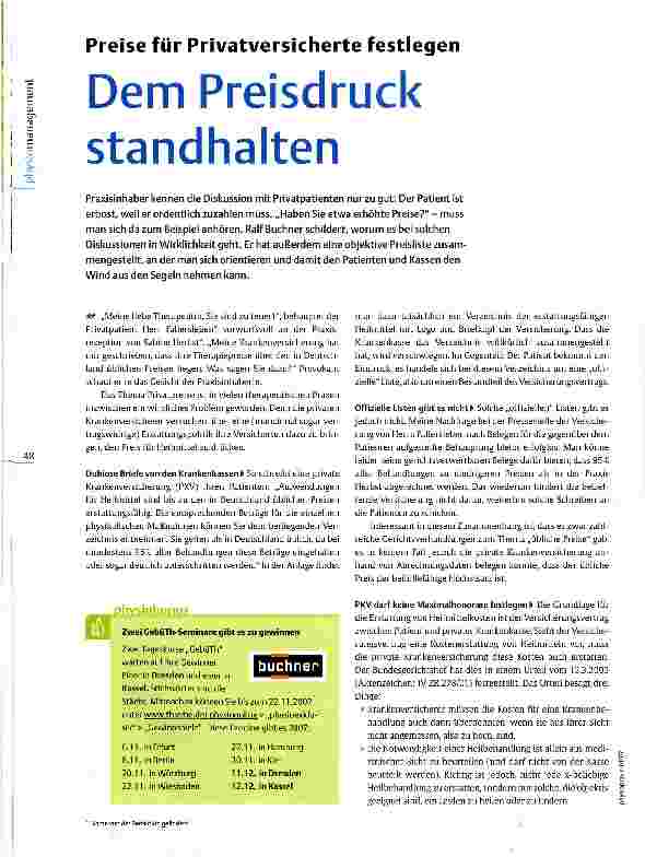 Vorschauseite 1: Preise für Privatversicherte festlegen Dem Preisdruck standhalten