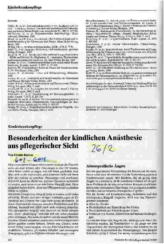 Vorschauseite 1: Besonderheiten der kindlichen Anästhesie aus pflegerischer Sicht
