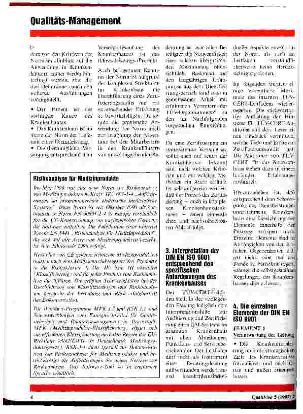 Vorschauseite 2: Zertifizierung von Krankenhäusern nach DIN EN ISO 9001 Anwendung des TÜV-CERT-Leitfadens beim Zertifizierungsaudit