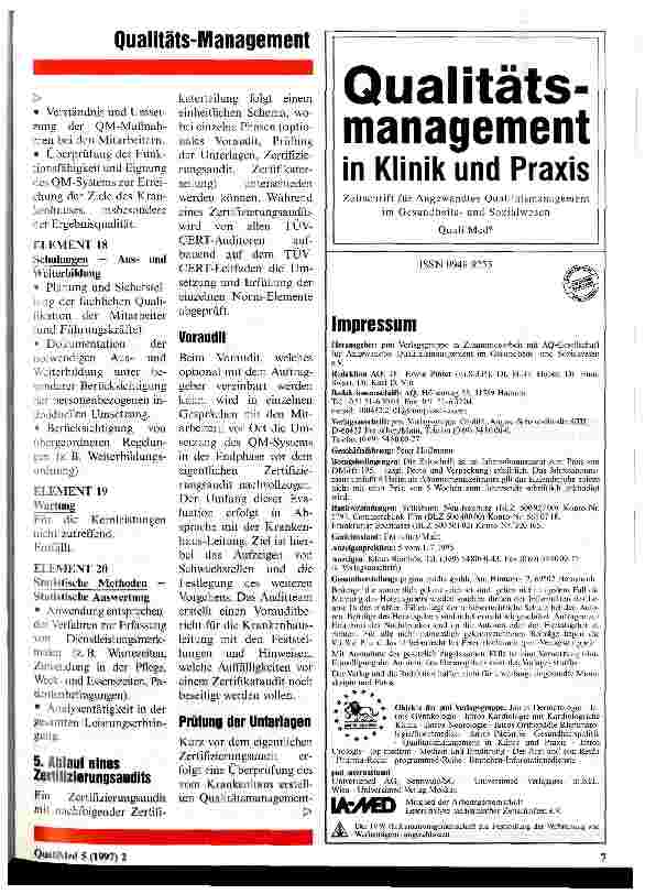 Vorschauseite 5: Zertifizierung von Krankenhäusern nach DIN EN ISO 9001 Anwendung des TÜV-CERT-Leitfadens beim Zertifizierungsaudit