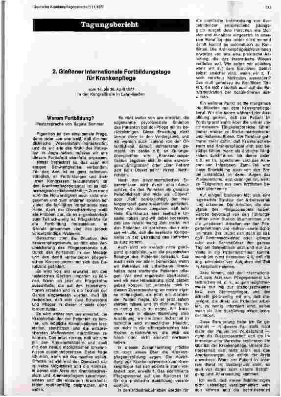 Vorschauseite 1: 2. Gießener Internationale Fortbildungstage für Krankenpflege vom 14. -16. April 1977