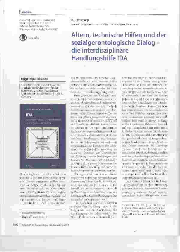 Vorschauseite 1: Altern, technische Hilfen und der sozialgerontologische Dialog -die interdisziplinäreHandlungshilfe IDA