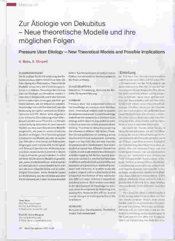 Vorschauseite 1: Zur Ätiologie von Dekubitus Neue theoretische Modelle und ihre möglichen Folgen