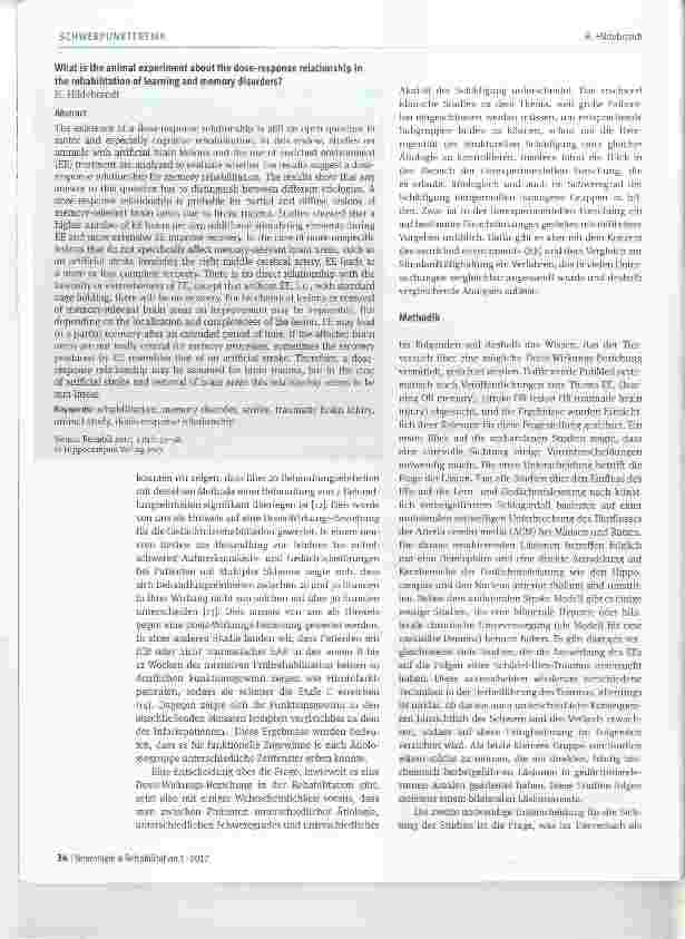 Vorschauseite 2: Was sagt der Tierversuch über die Dosis-Wirkungs-Beziehung bei der Rehabilitation von Lernund Gedächtnisstörungen?