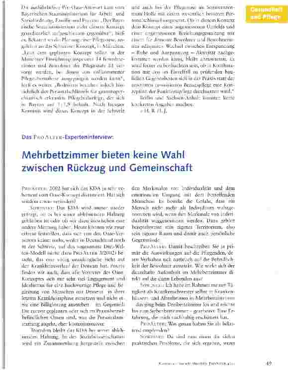 Vorschauseite 1: Mehrbettzimmer bieten keine Wahl zwischen Rückzug und Gemeinschaft