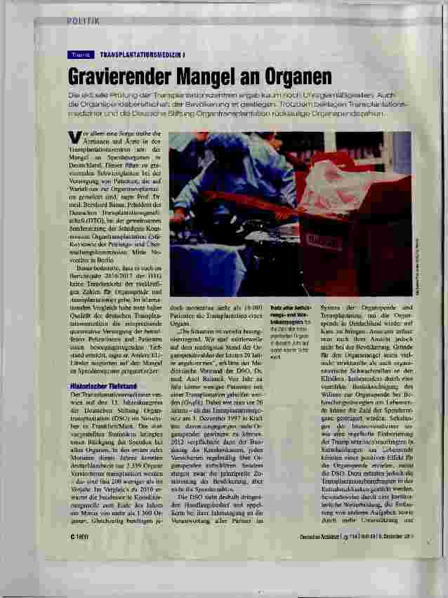 Vorschauseite 1: Gravierender Mangel an Organen