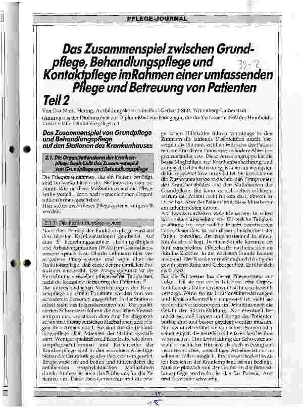 Vorschauseite 1: Das Zusammenspiel zwischen Grundpflege, Behandlungspflege und Kontaktpflege im Rahmen einer umfassenden Pflege und Betreuung von Patienten