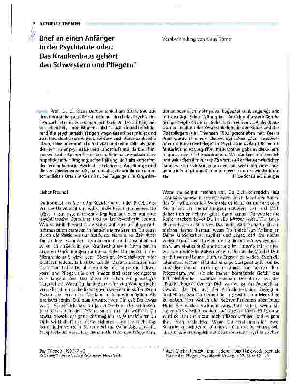 Vorschauseite 1: Brief an einen Anfänger in der Psychiatrie oder: Das Krankenhaus gehört den Schwestern und Pflegern