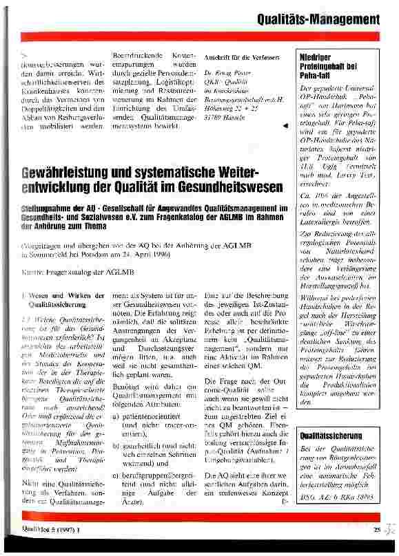 Vorschauseite 1: Gewährleistung und systematische Weiterentwicklung der Qualität im Gesundheitswesen
