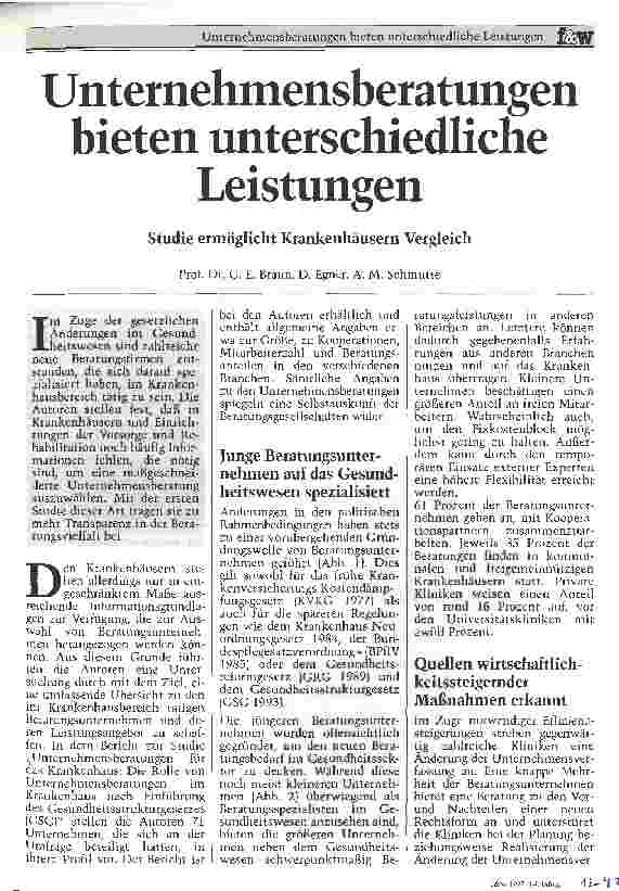 Vorschauseite 1: Unternehmensberatungen bieten unterschiedliche Leistungen Studie ermöglicht Krankenhäusern Vergleich