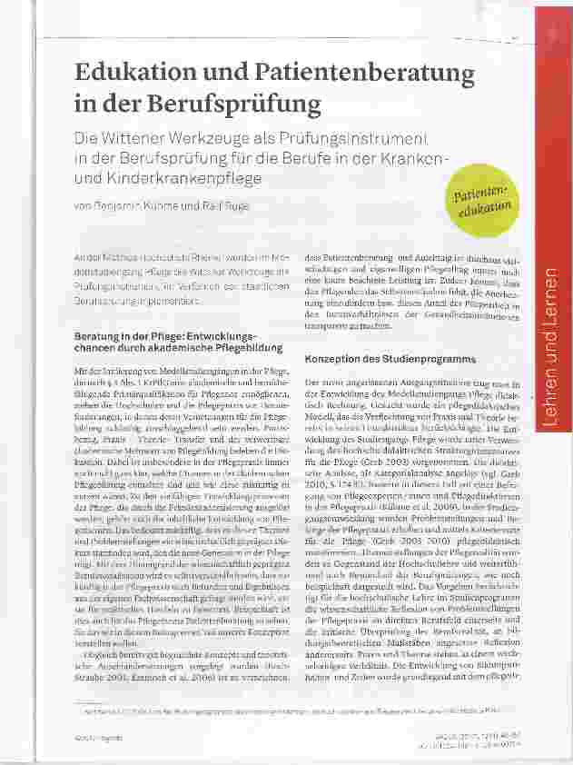 Vorschauseite 1: Edukation und Patientenberatung in der Berufsprüfung Die Wittener Werkzeuge als Prüfungsinstrument in der Berufsprüfung für die Berufe in der Krankenund Kinderkrankenpfiege