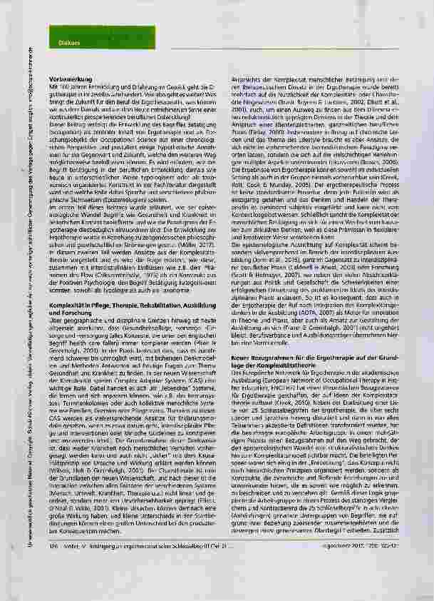 Vorschauseite 2: Betätigung (occupation) als ergotherapeutischer Schlüsselbegriff und seine epistemologischen Anpassungen im Verlauf von 100 Jahren Berufsgeschichte