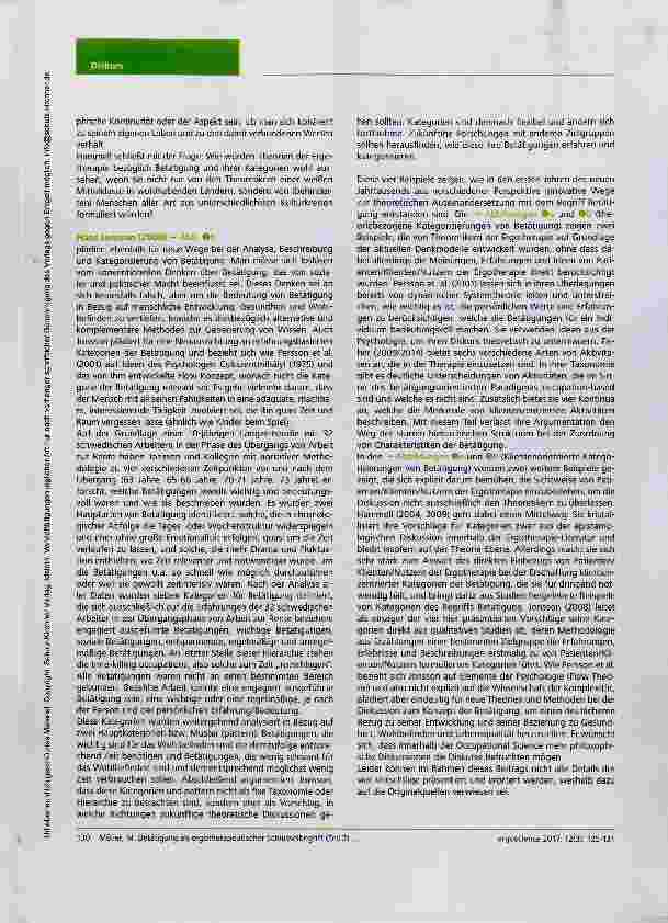 Vorschauseite 6: Betätigung (occupation) als ergotherapeutischer Schlüsselbegriff und seine epistemologischen Anpassungen im Verlauf von 100 Jahren Berufsgeschichte