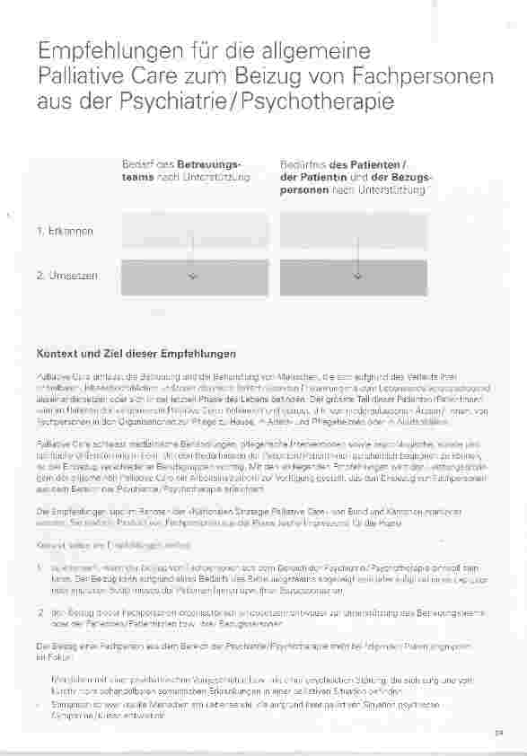 Vorschauseite 1: Empfehlungen für die allgemeine Palliative Care zum Beizug von Fachpersonen aus der Psychiatrie/Psychotherapie