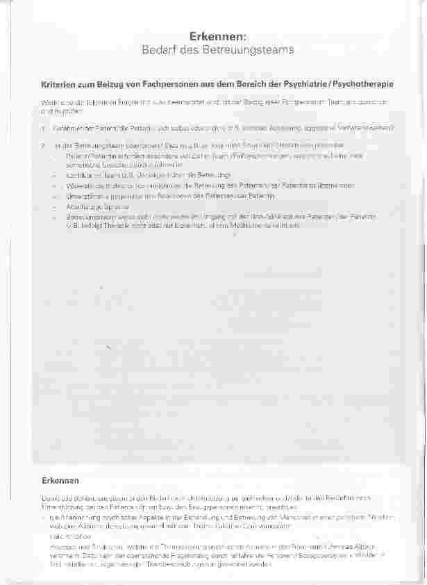 Vorschauseite 2: Empfehlungen für die allgemeine Palliative Care zum Beizug von Fachpersonen aus der Psychiatrie/Psychotherapie