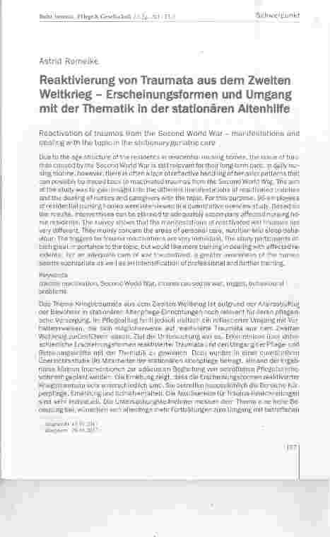 Vorschauseite 1: Reaktivierung von Traumata aus dem Zweiten Weitkrieg Erscheinungsformen und Umgangmit der Thematik in der stationären Altenhilfe