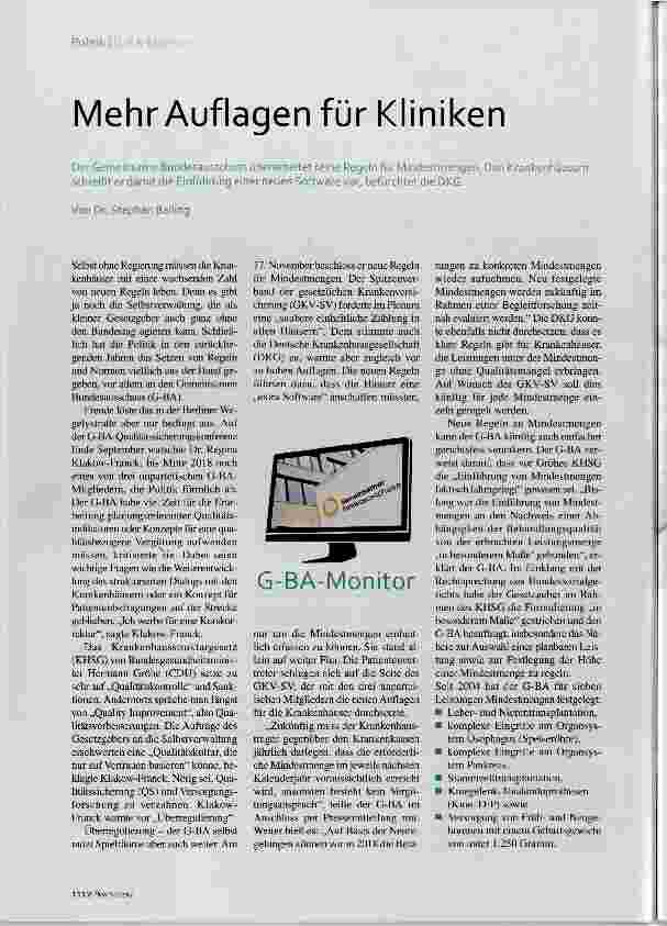 Vorschauseite 1: Mehr Auflagen für Kliniken