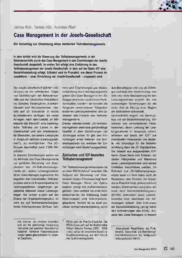 Vorschauseite 1: Case Management in der Josefs-Gesellschaft