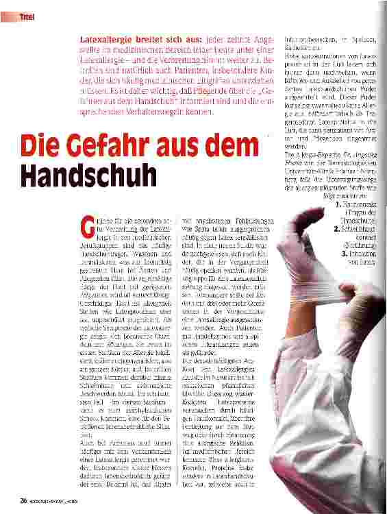 Vorschauseite 1: Die Gefahr aus dem Handschuh Latexallergie breitet sich aus