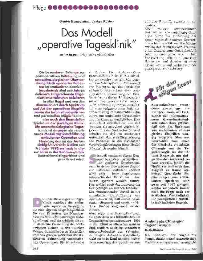 Vorschauseite 1: Das Modell operative Tagesklinik an der Justus-Liebig-Universität Gießen
