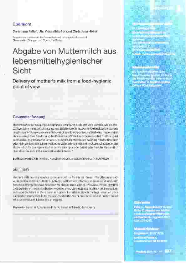 Vorschauseite 1: Abgabe von Muttermilch aus lebensmittelhygienischer Sicht