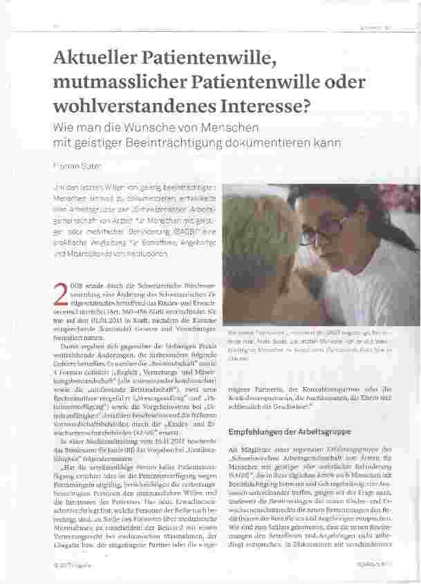 Vorschauseite 1: Aktueller Patientenwille, mutmasslicher Patientenwille oder wohlverstandenes Interesse?