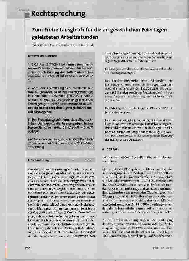 Vorschauseite 1: Zum Freizeitausgleich für die an gesetzlichen Feiertagen geleisteten Arbeitsstunden