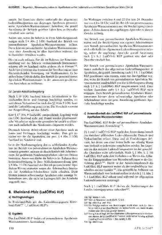 Vorschauseite 4: Warenautomaten in Apotheken unter ladenschlussrechtlichen Gesichtspunkten* (Teil 2)