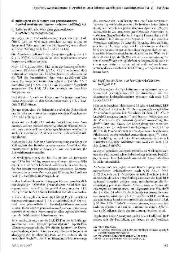 Vorschauseite 5: Warenautomaten in Apotheken unter ladenschlussrechtlichen Gesichtspunkten* (Teil 2)