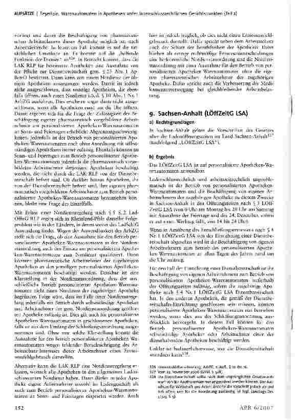 Vorschauseite 6: Warenautomaten in Apotheken unter ladenschlussrechtlichen Gesichtspunkten* (Teil 2)