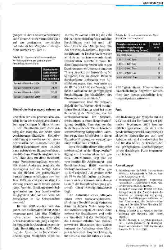Vorschauseite 4: Entwicklung der Minijobs und Bedeutung für die GKV