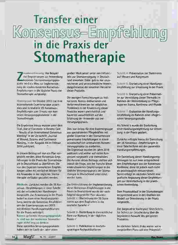 Vorschauseite 1: Transfer einer Konsensus-Empfehlung in die Praxis der Stomatherapie