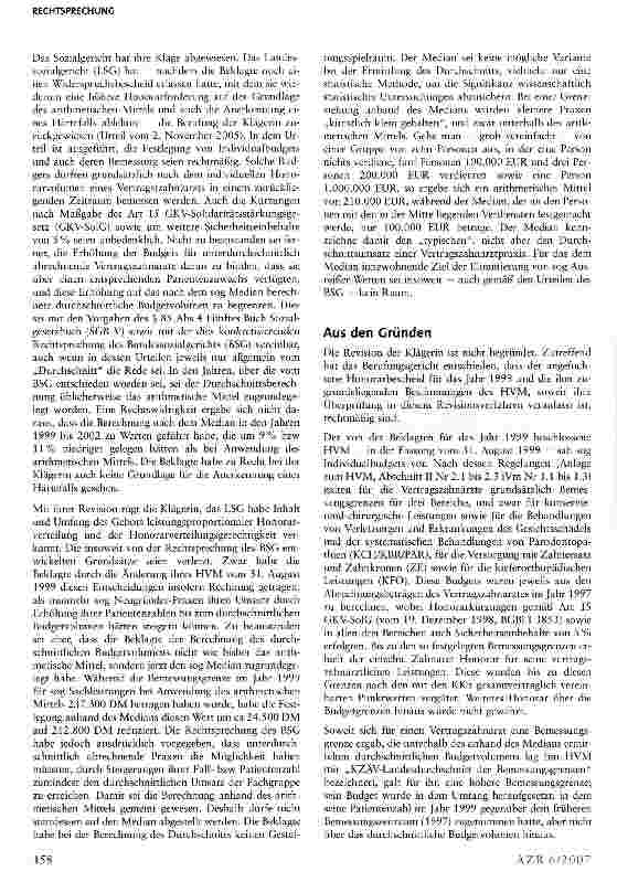 Vorschauseite 2: Der Durchschnittsumsatz von Arztpraxen kann im Rahmen des Honorarverteilungsmaßstabs (HVM) nach dem Mediän bestimmt werden