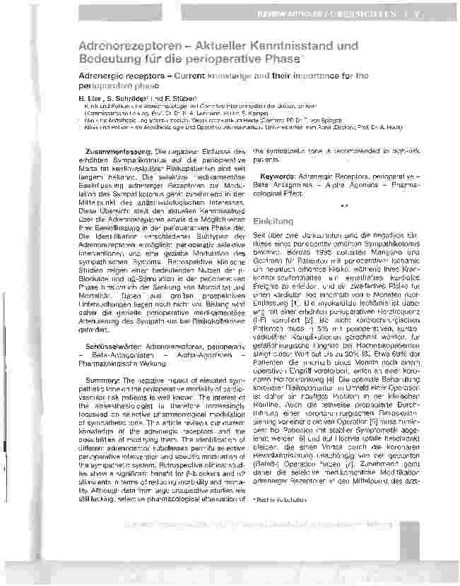 Vorschauseite 1: Adrenorezeptoren - Aktueller Kenntnisstand und Bedeutung für die perioperative Phase*