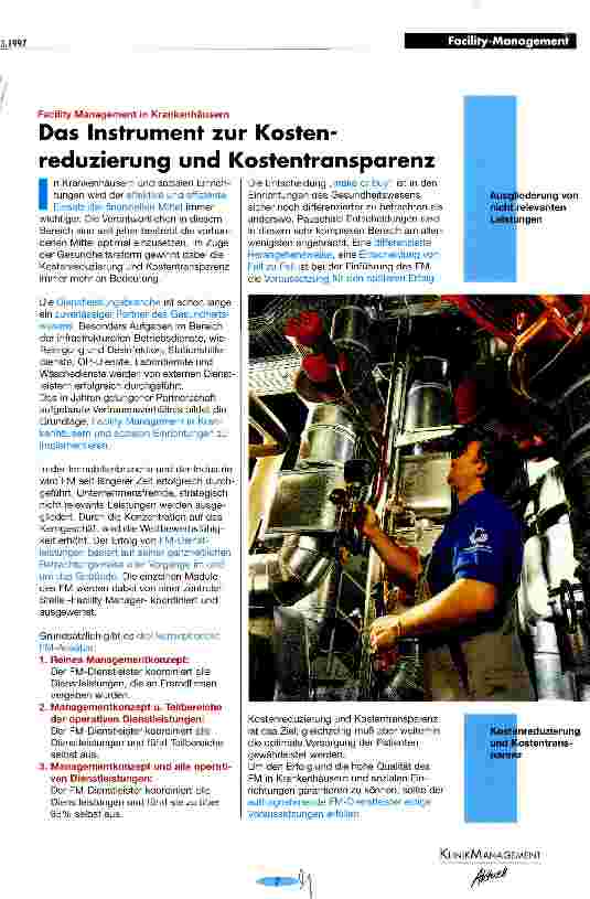 Vorschauseite 1: Das Instrument zur Kostenreduzierung und Kostentransparenz Facility Management in Krankenhäusern