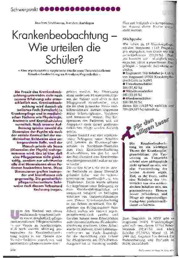 Vorschauseite 1: Krankenbeobachtung - Wie urteilen die Schüler? - Eine repräsentative empirische Studie zum Unterrichtsthema Krankenbeobachtung an Krankenpflegeschulen