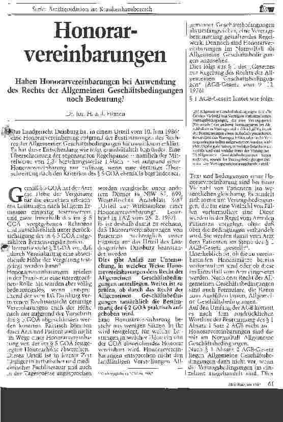Vorschauseite 1: Honorarvereinbarung
