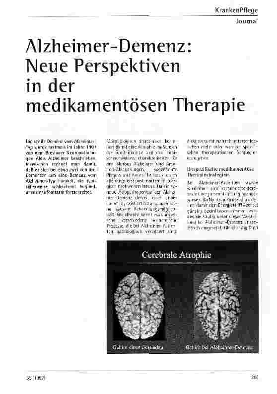 Vorschauseite 1: Alzheimer-Demenz: Neue Perspektiven in der medikamentösen Therapie