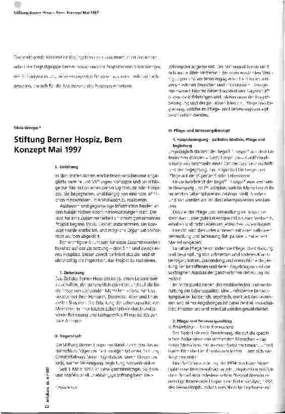 Vorschauseite 1: Stiftung Berner Hospiz, Bern Konzept Mai 1997