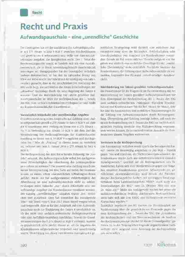 Vorschauseite 1: Aufwandspauschale - eine „unendliche Geschichte