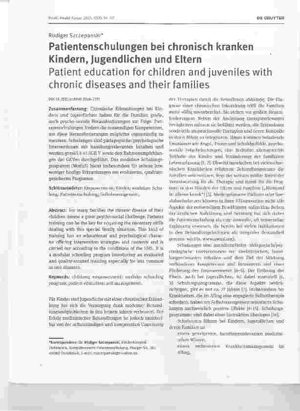 Vorschauseite 1: Patientenschulungen bei chronisch kranken Kindern, Jugendlichen und ElternPatient education for children and juveniles with chronic diseases and their families