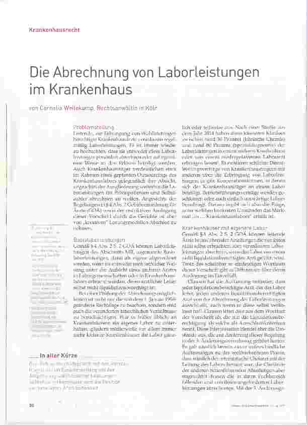 Vorschauseite 1: Die Abrechnung von Laborleistungen im Krankenhaus