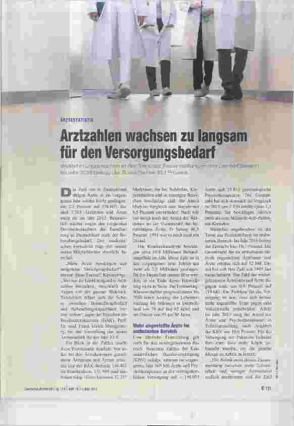 Vorschauseite 1: Ärztzahlen wachsen zu langsam für den Versorgungsbedarf