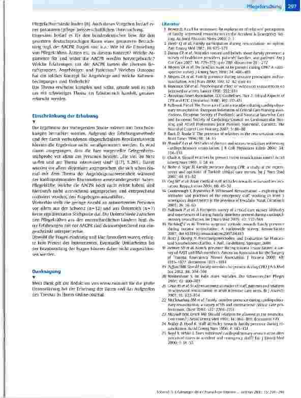 Vorschauseite 4: Erfahrungen deutschsprachiger Intensivund Anästhesiepflegekräfte mit der Angehörigenanwesenheit während der kardiopulmonalen Reanimation