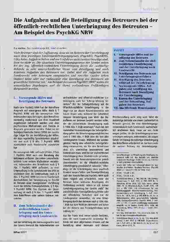 Vorschauseite 1: Die Aufgaben und die Beteiligung des Betreuers bei der öffentlich-rechtlichen Unterbringung des Betreuten - Am Beispiel des PsychKG NBW